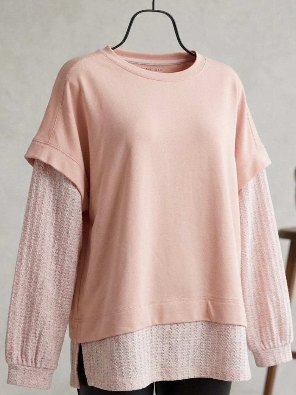 Mustard Seed Blush Pink Layered Pullover Sweatshirt Waffle Knit XL